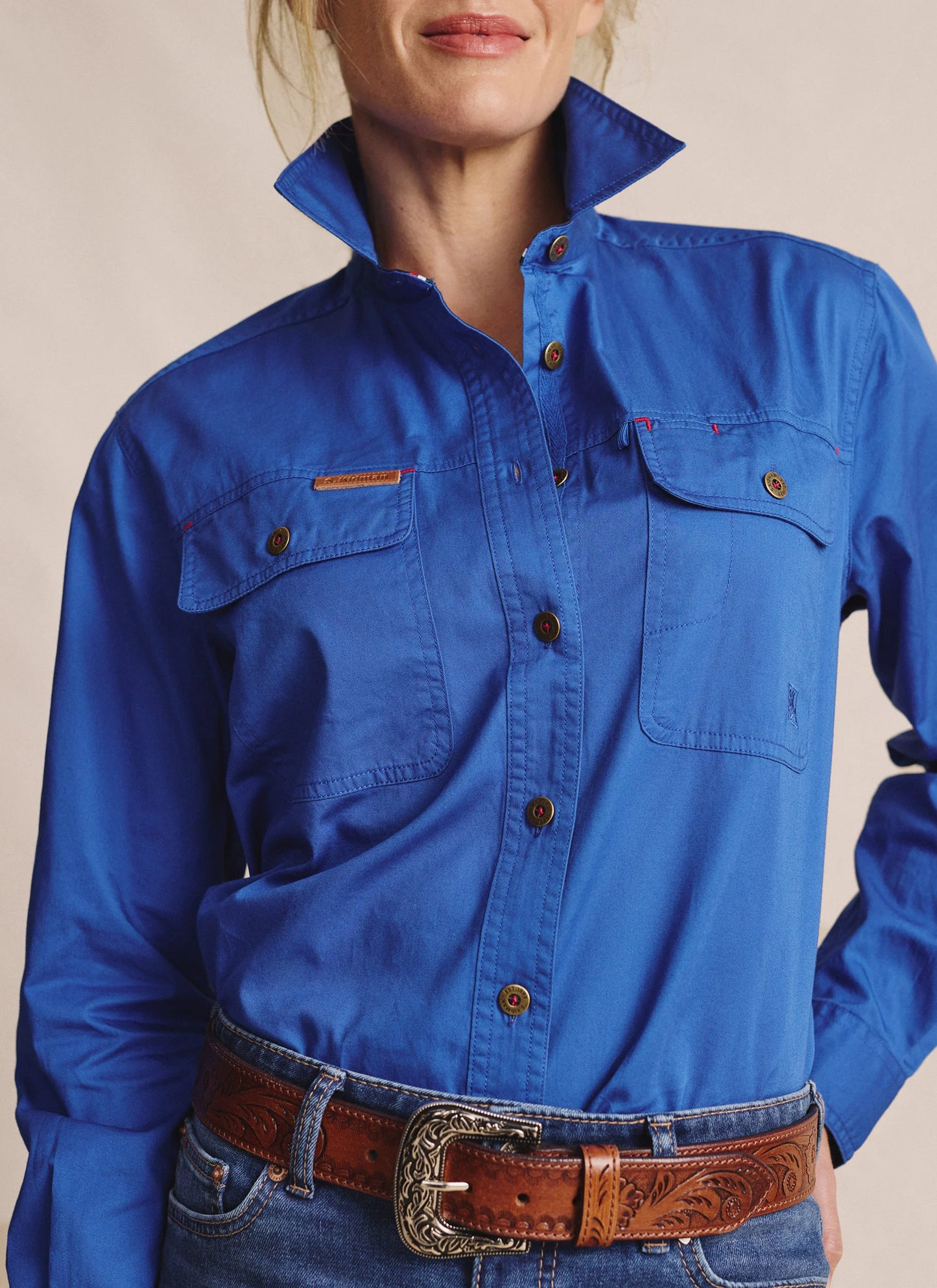 Kidman Womens Spencer Long Sleeve Full Button Work Shirt - Mid Blue