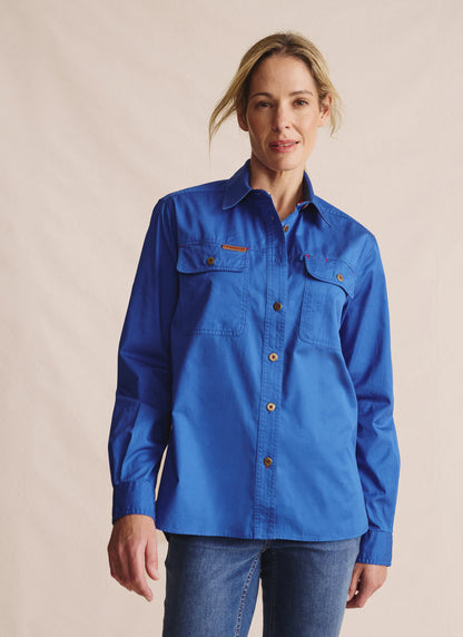 Kidman Womens Spencer Long Sleeve Full Button Work Shirt - Mid Blue