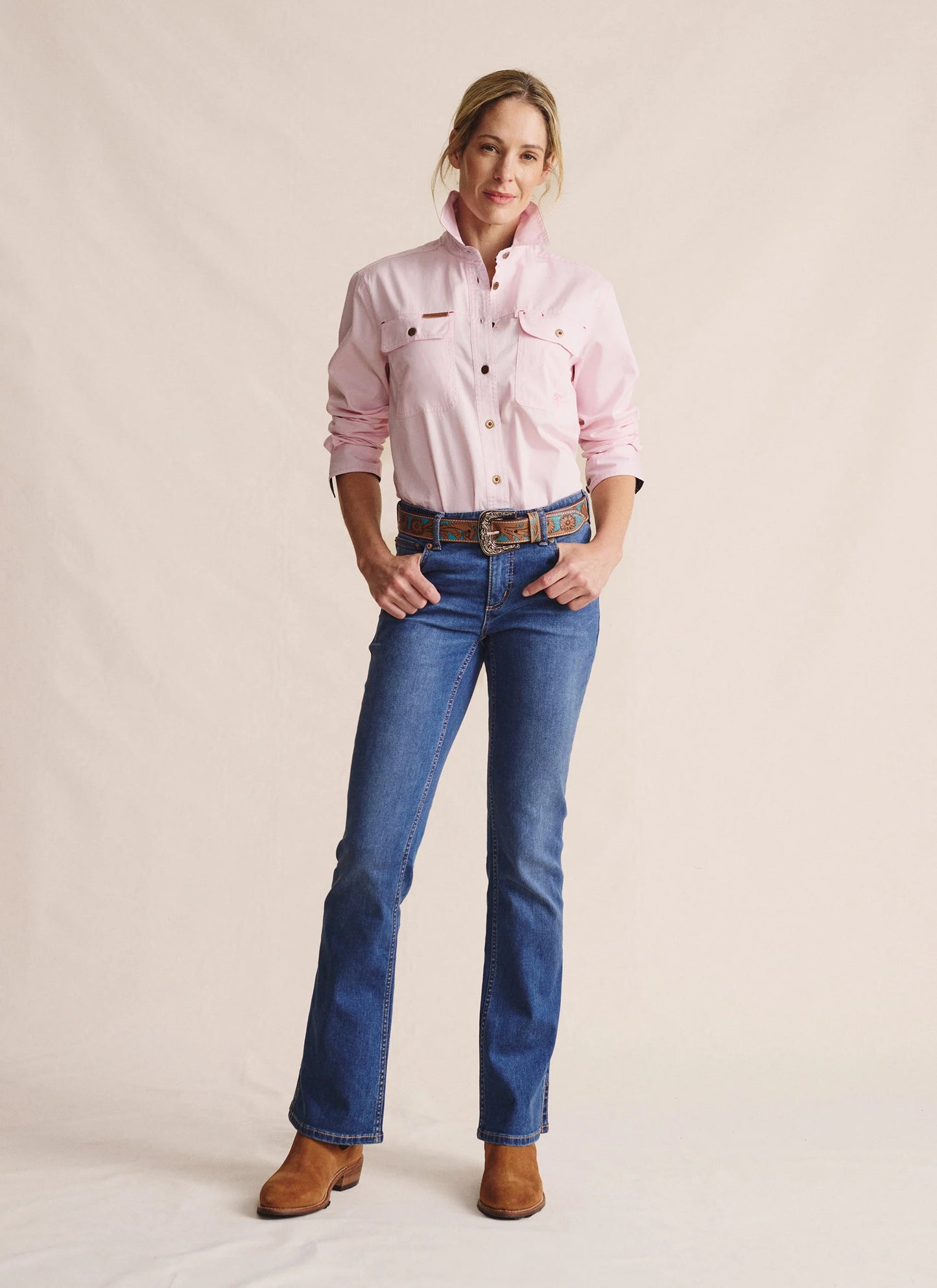 Kidman Womens Spencer Long Sleeve Full Button Work Shirt - Pink