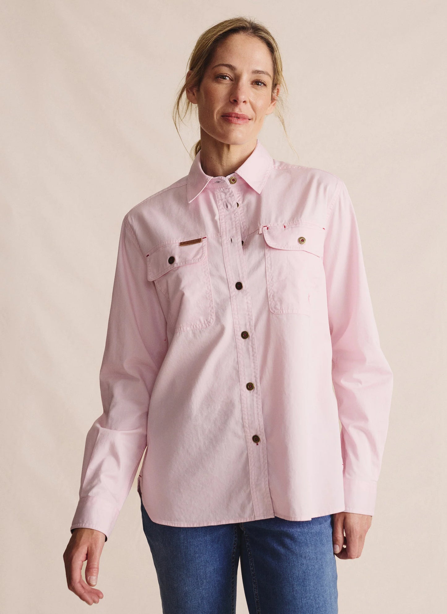 Kidman Womens Spencer Long Sleeve Full Button Work Shirt - Pink
