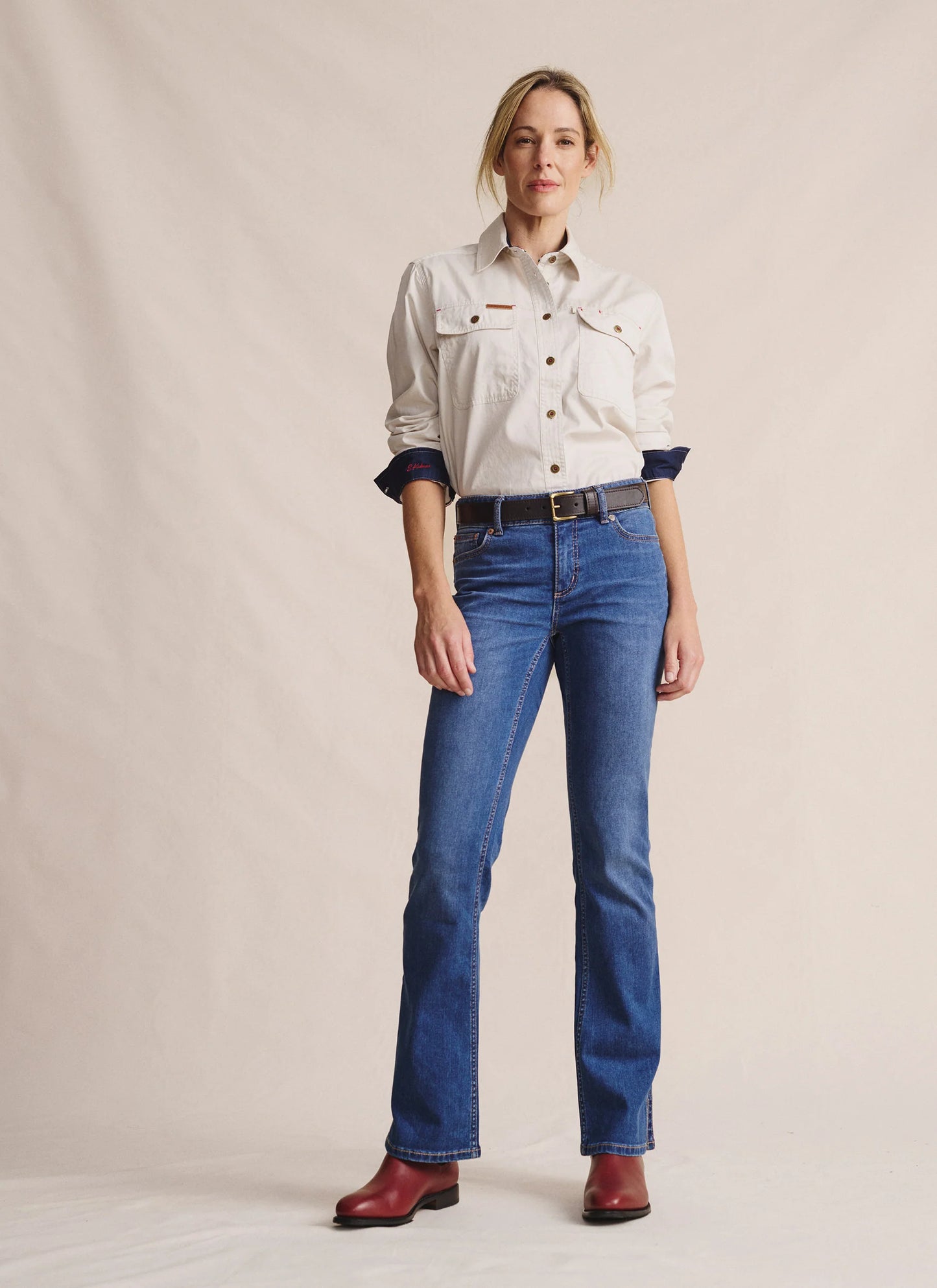 Kidman Womens Spencer Long Sleeve Full Button Work Shirt - Stone