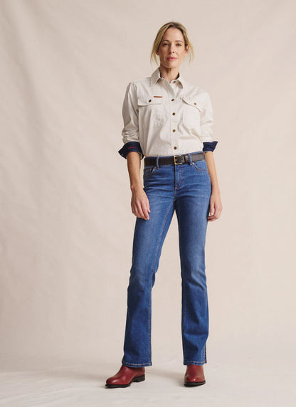 Kidman Womens Spencer Long Sleeve Full Button Work Shirt - Stone