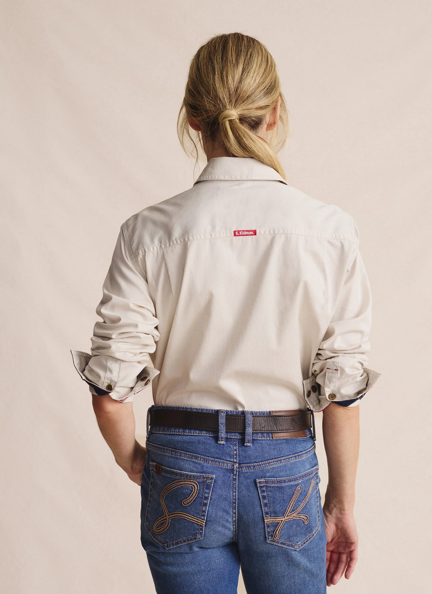 Kidman Womens Spencer Long Sleeve Full Button Work Shirt - Stone