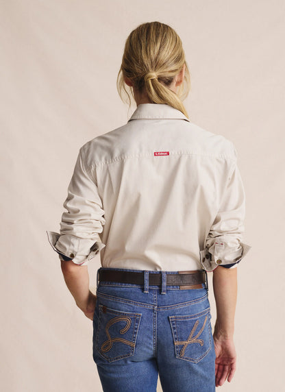 Kidman Womens Spencer Long Sleeve Full Button Work Shirt - Stone