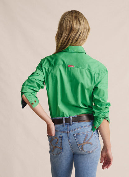 Kidman Womens Camfield Long Sleeve Half Button Work Shirt - Green