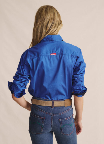 Kidman Womens Camfield Long Sleeve Half Button Work Shirt - Mid Blue