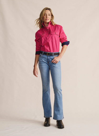 Kidman Womens Camfield Long Sleeve Half Button Work Shirt - Pink