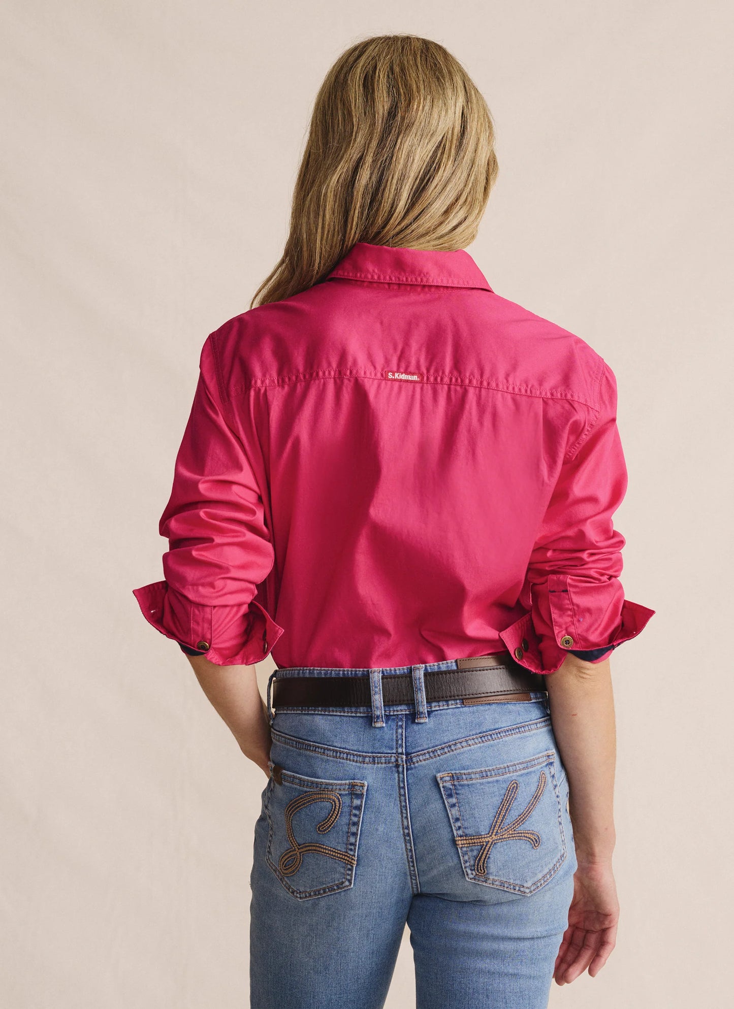 Kidman Womens Camfield Long Sleeve Half Button Work Shirt - Pink