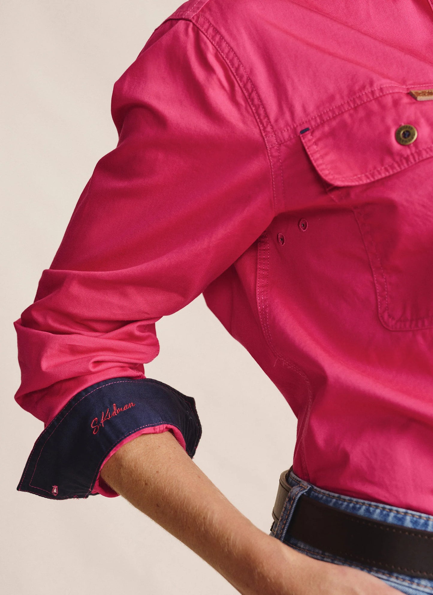 Kidman Womens Camfield Long Sleeve Half Button Work Shirt - Pink
