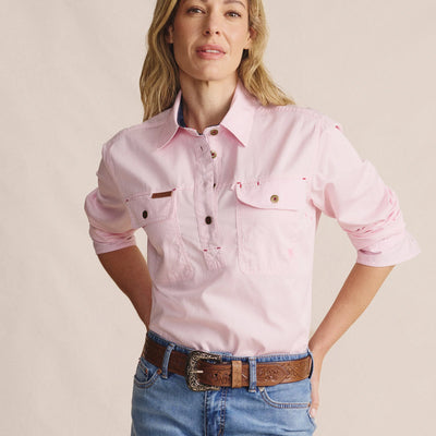 Kidman Womens Camfield Long Sleeve Half Button Work Shirt - Pale Pink