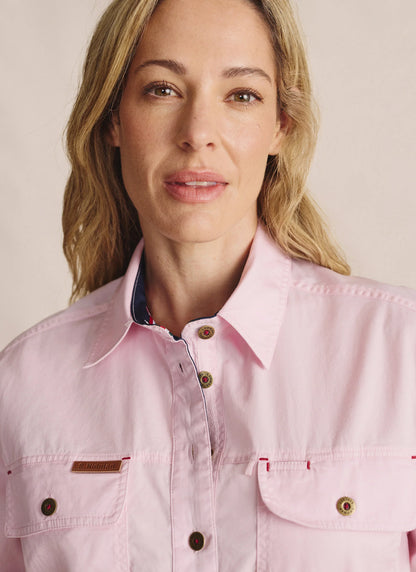 Kidman Womens Camfield Long Sleeve Half Button Work Shirt - Pale Pink