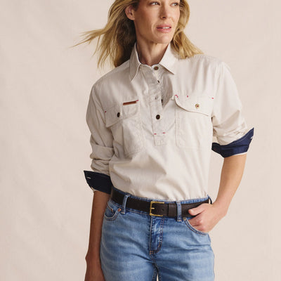 Kidman Womens Camfield Long Sleeve Half Button Work Shirt - Stone