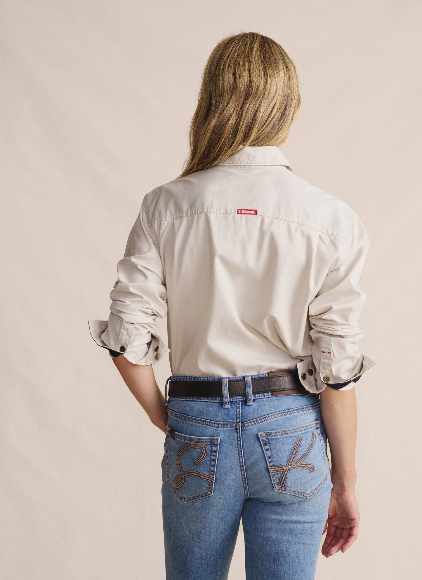Kidman Womens Camfield Long Sleeve Half Button Work Shirt - Stone