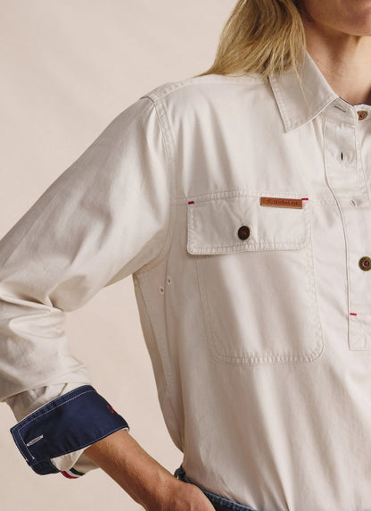 Kidman Womens Camfield Long Sleeve Half Button Work Shirt - Stone
