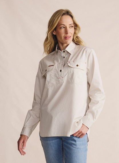 Kidman Womens Camfield Long Sleeve Half Button Work Shirt - Stone