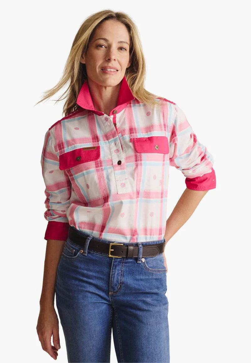 Kidman Women's Camfield Light Weight Half Button Work Shirt - Pink