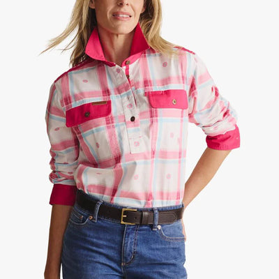 Kidman Women's Camfield Light Weight Half Button Work Shirt - Pink