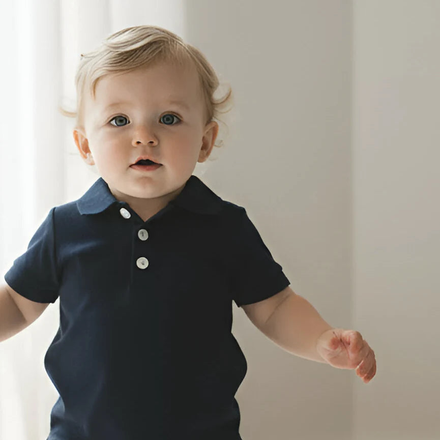 Love Henry Baby Boys Polo Romper - Navy
