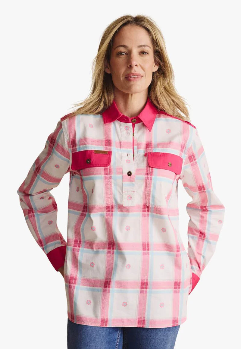 Kidman Women's Camfield Light Weight Half Button Work Shirt - Pink
