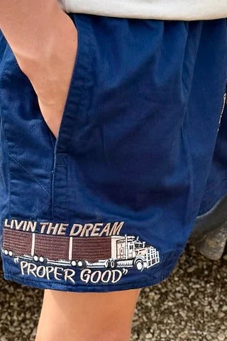 Crowbar Andy (Mens) Drill Short - Road Train "Proper Good" (French-Navy)