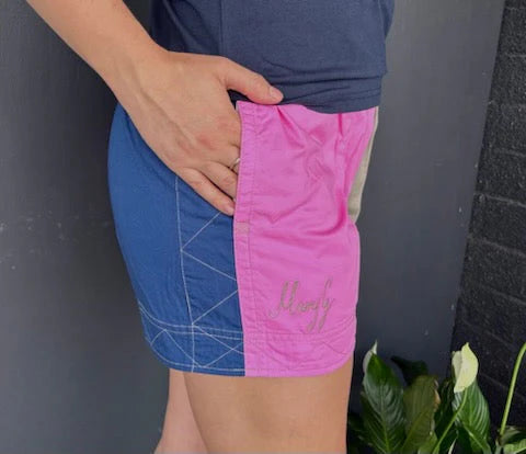 MaryG - Classic Australian Cotton - Harlequin Neon Pink | Beige | Denim Short