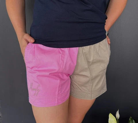 MaryG - Classic Australian Cotton - Harlequin Neon Pink | Beige | Denim Short