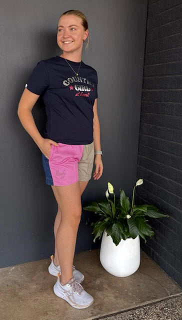 MaryG - Classic Australian Cotton - Harlequin Neon Pink | Beige | Denim Short