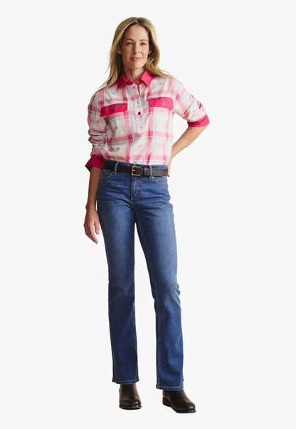 Kidman Women's Camfield Light Weight Half Button Work Shirt - Pink
