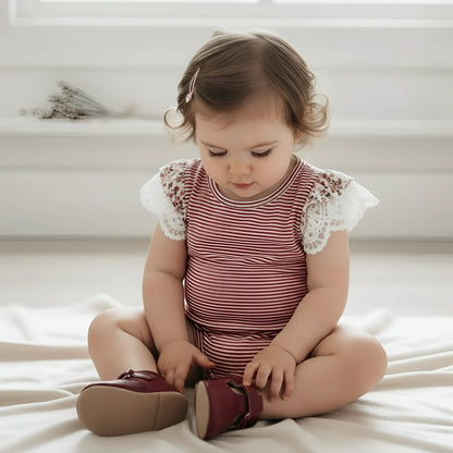 Love Henry Baby Girls Knit Romper - Red Stripe