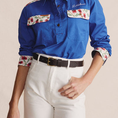 Kidman Women's Camfield Light Weight Half Button Work Shirt - Mid Blue