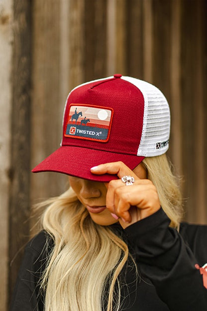 Twisted X Patch High Profile Trucker Cap - Red White