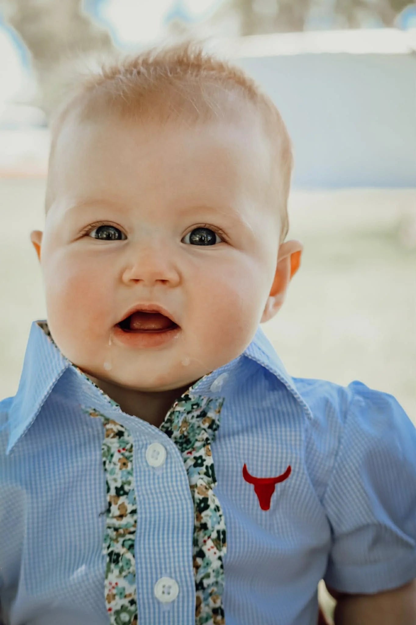 Little Windmill Clothing Co. "Dasha" Soft Baby Blue Gingham Short Sleeve Romper