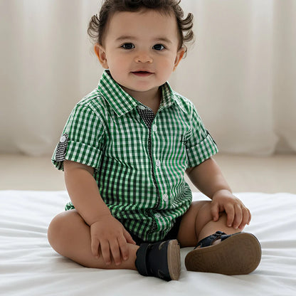 Love Henry Baby Boys Dress Shirt Romper - Bright Green Check
