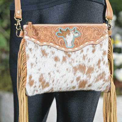 The Design Edge Bullhead Cowhide Sling Bag with Fringes – Marbella (AB82)