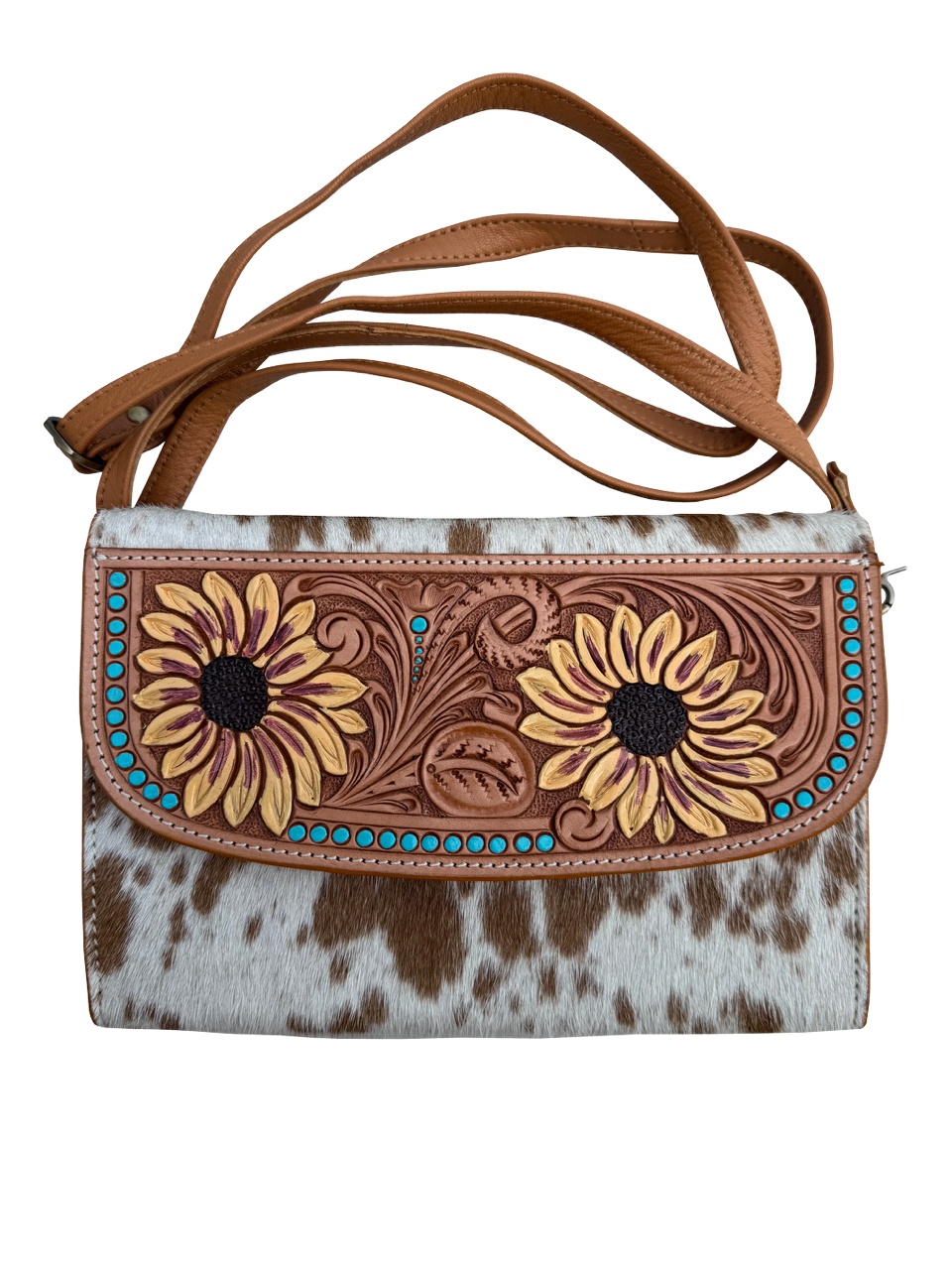 The Design Edge Cowhide Sunflower Tooling Leather Wallet Bag – AB86
