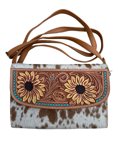 The Design Edge Cowhide Sunflower Tooling Leather Wallet Bag – AB86