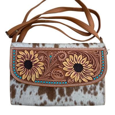 The Design Edge Cowhide Sunflower Tooling Leather Wallet Bag – AB86