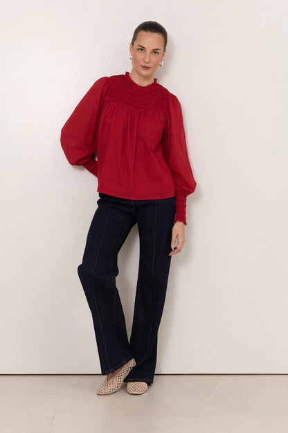 Adorne Valentina Shirred Top - Red