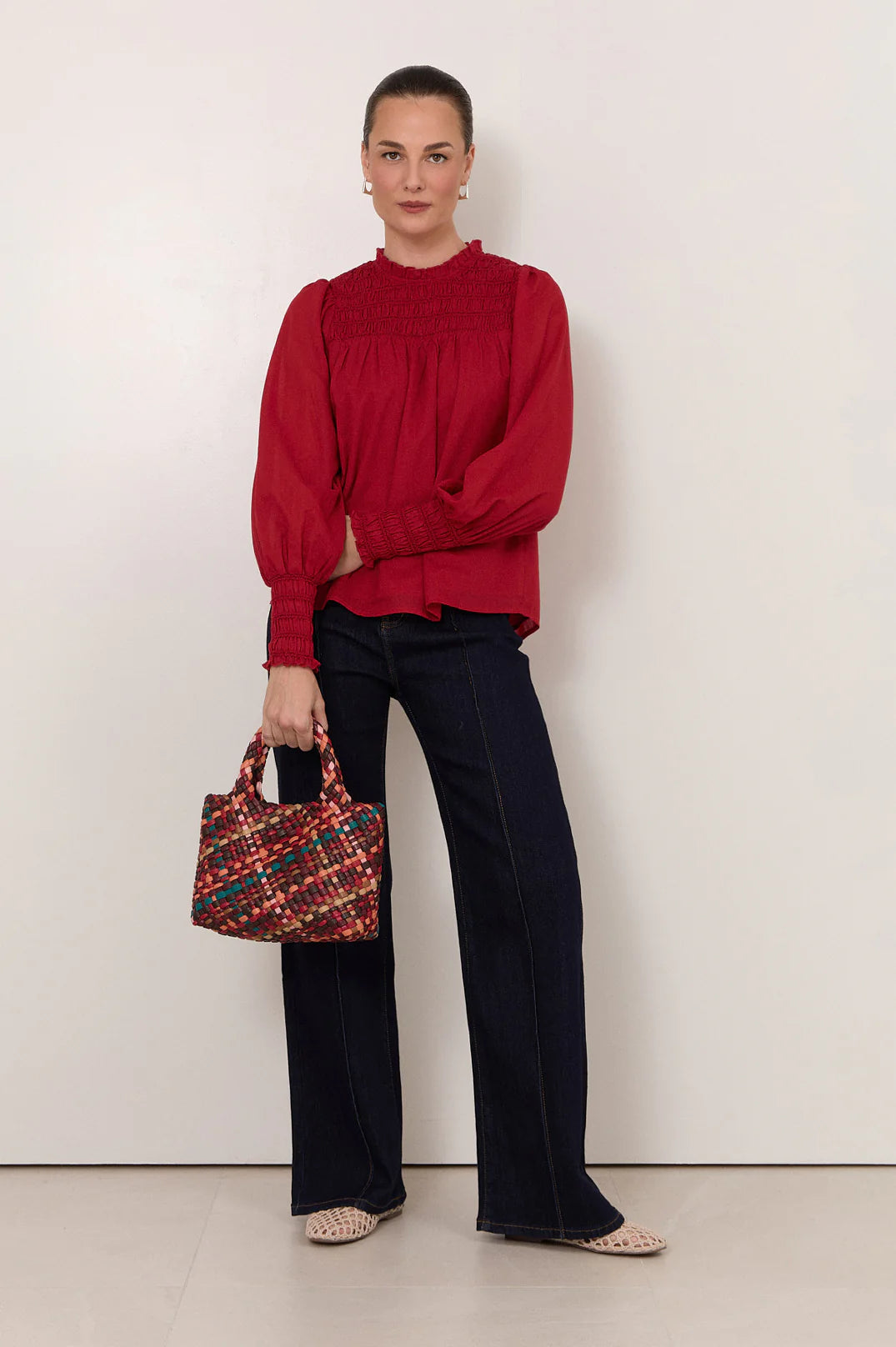 Adorne Valentina Shirred Top - Red