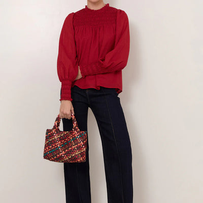 Adorne Valentina Shirred Top - Red