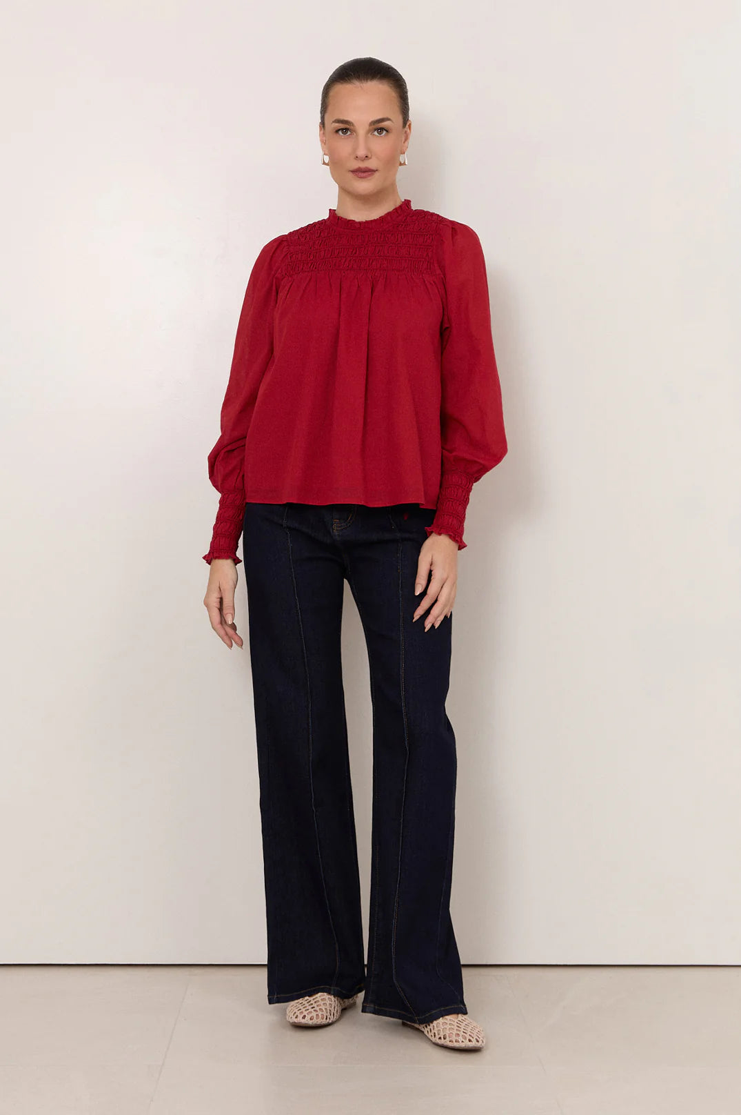 Adorne Valentina Shirred Top - Red