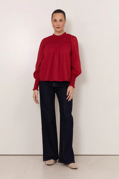 Adorne Valentina Shirred Top - Red