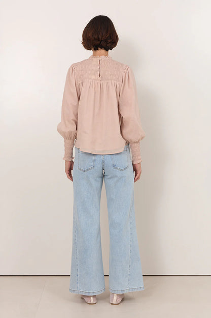 Adorne Valentina Shirred Top -Stone