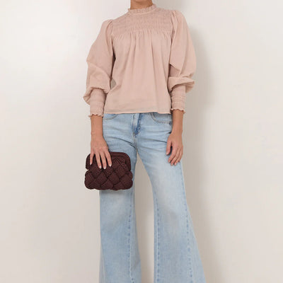 Adorne Valentina Shirred Top -Stone