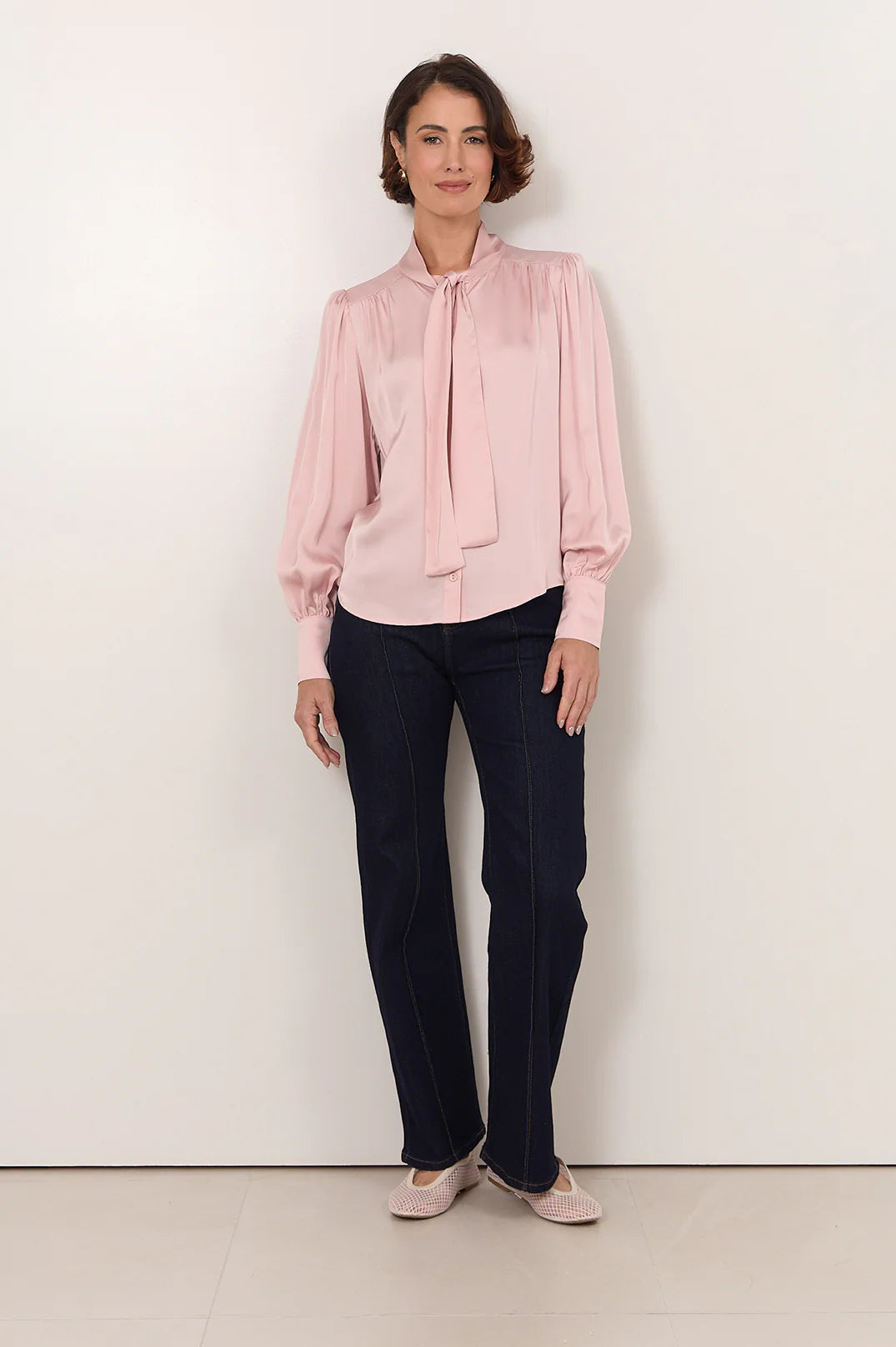 Adorne Melody Tie Neck Shirt - Pink
