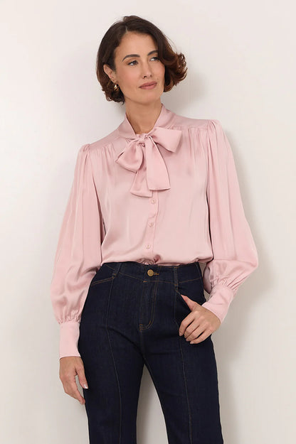 Adorne Melody Tie Neck Shirt - Pink