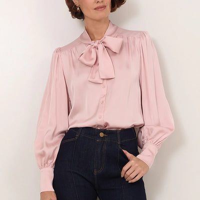 Adorne Melody Tie Neck Shirt - Pink
