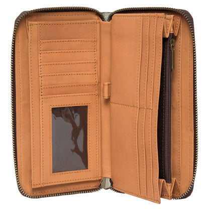 The Design Edge Cowhide Sunflower Tooling Leather Zippered Wallet – AW34