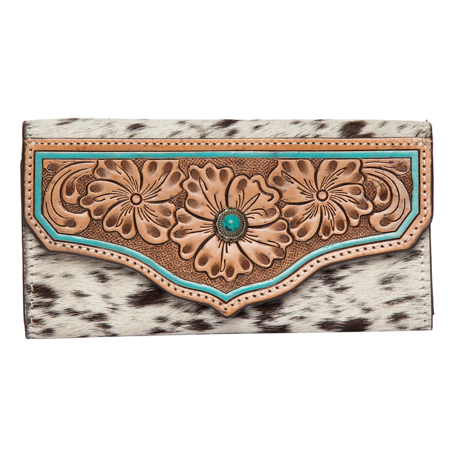 The Design Edge Cowhide Tooling Leather Wallet With Turquoise Stonework – Eden (AW30)