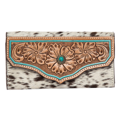 The Design Edge Cowhide Tooling Leather Wallet With Turquoise Stonework – Eden (AW30)